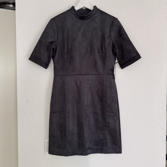 NWT Ann Taylor Dress Sz 8 Gray Faux Suede Mock Neck Short Sleeve Sheath MP $159 - Picture 14 of 15
